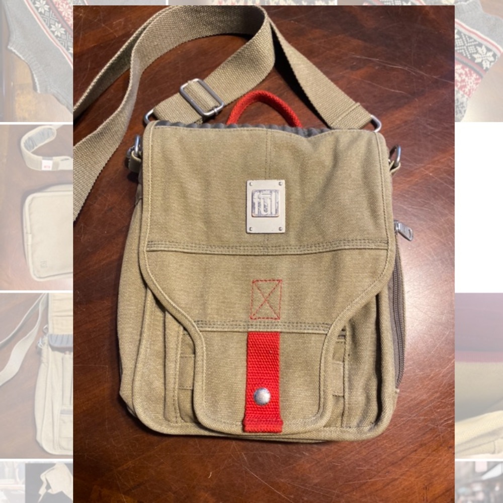 Khaki and Red Men's Messenger Bag
